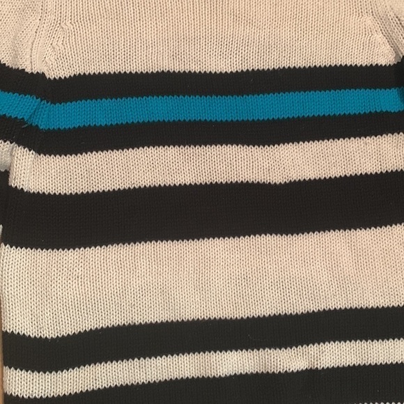 𝅺LOFT Cable-knit 3/4 Length Sleeve Sweater Cream/Black/Teal Striped Women’s M - Picture 5 of 8